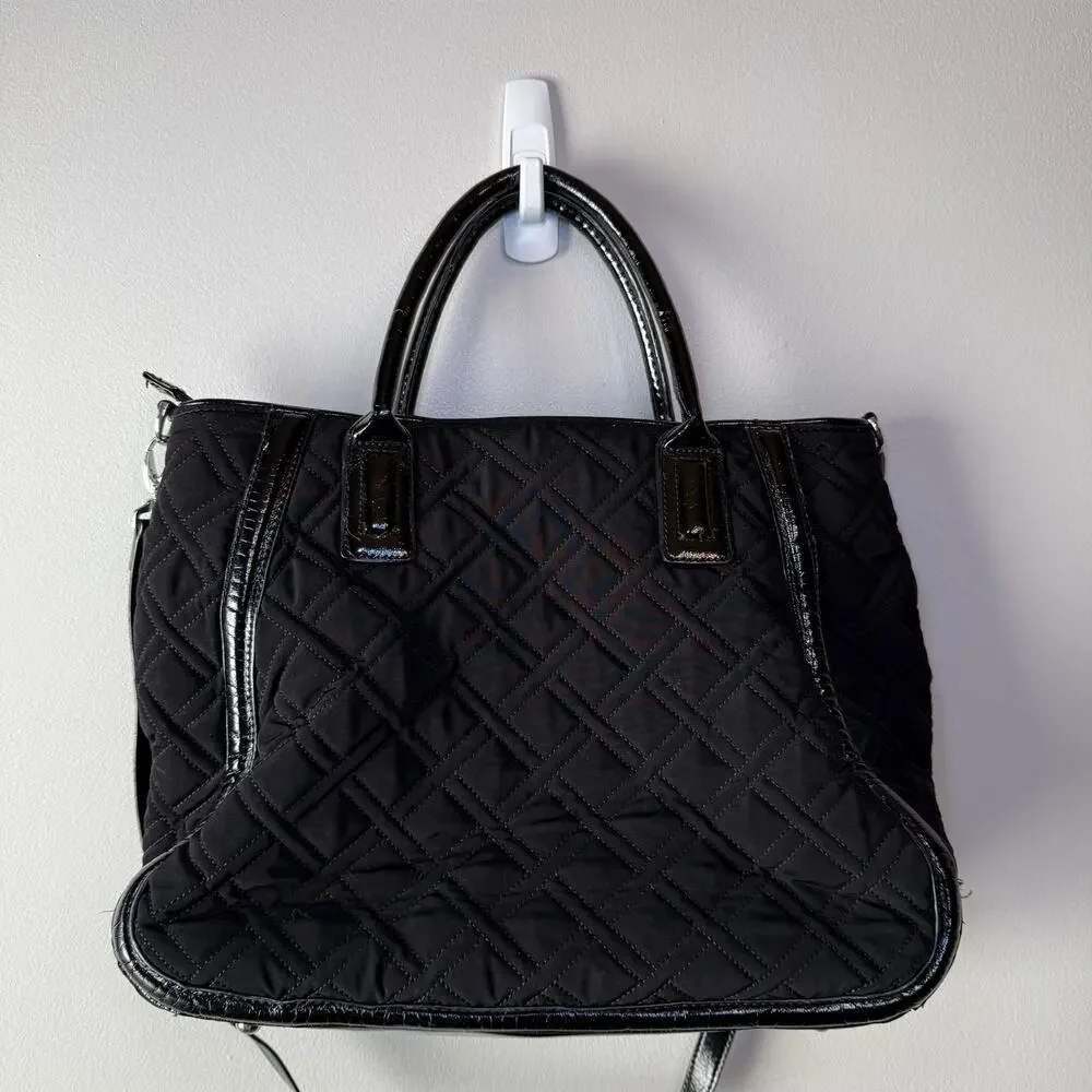Vera Bradley Black Trimmed Trapeze Satchel Tote Quilted Shoulder Bag Purse